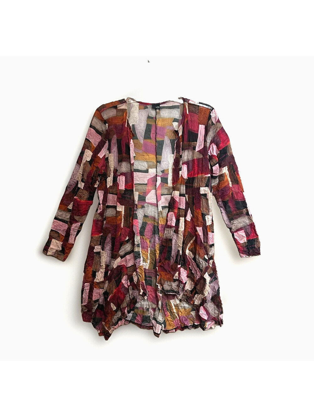 Lisa Bayne Long Duster Cardigan Artsy One Size Crinkled Textured Whimsical Sheer